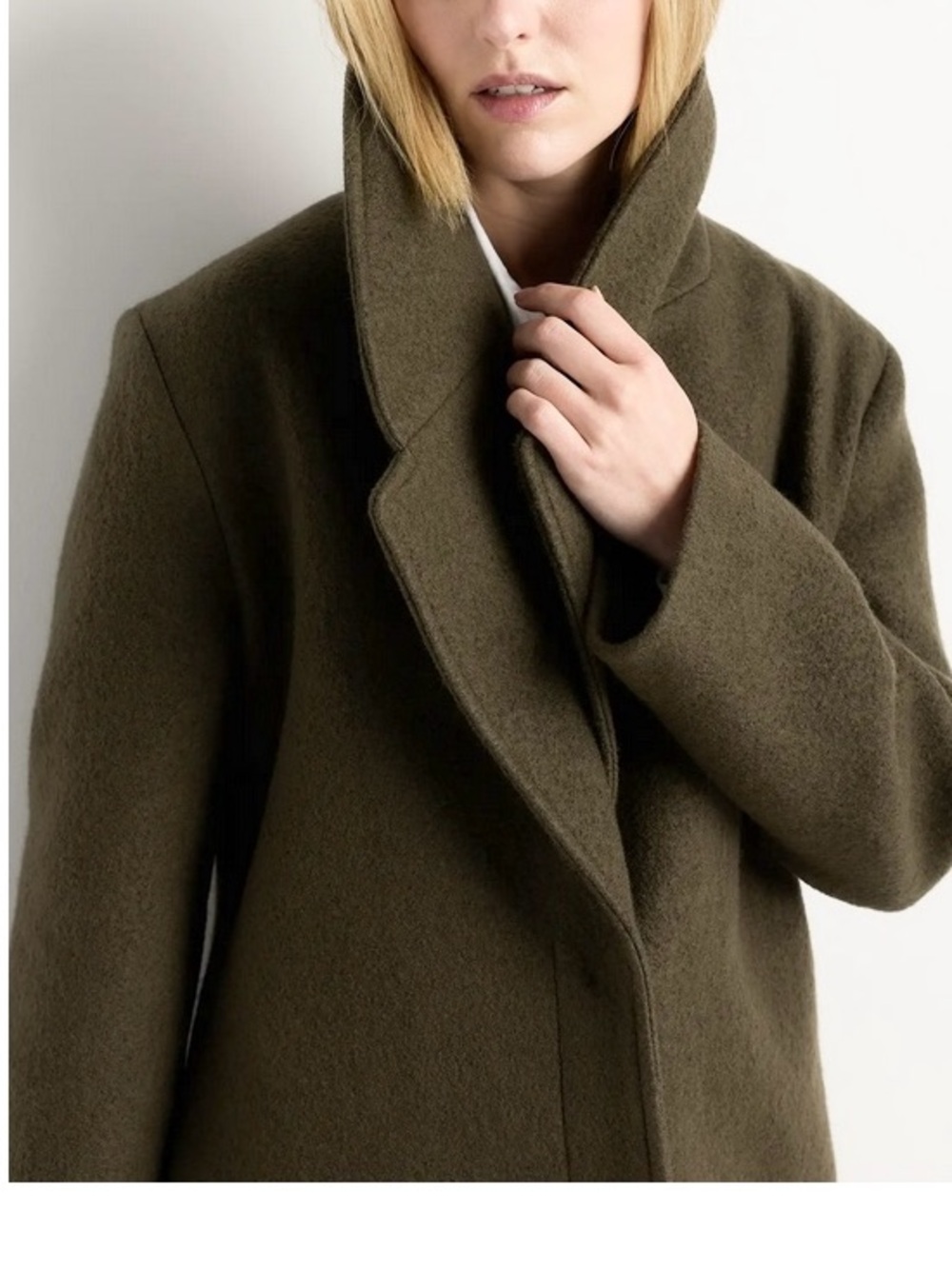 NWT Quince 100% Merino Wool Shawl Collar Long Coat in Olive Grove Size Medium - Picture 3 of 6